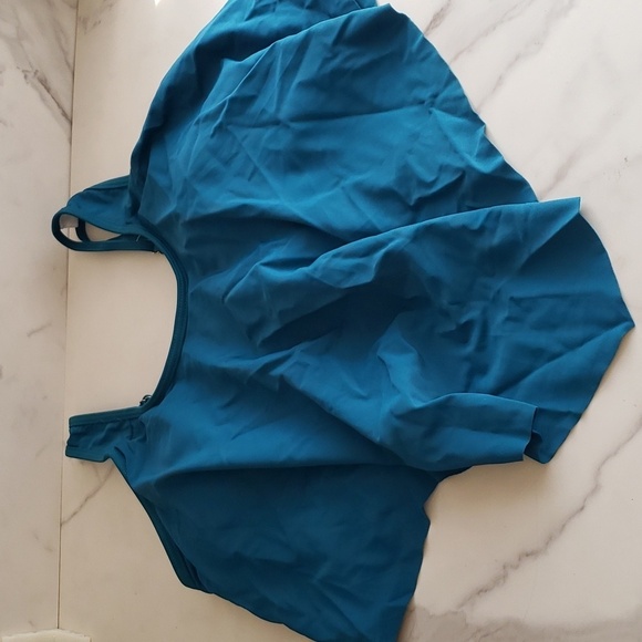 SouqFone Ruffled Flounce Top High Waisted Bikini Set in Blue Green Leaf Size L - Picture 9 of 16